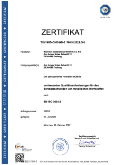 Zertifikat ISO 3834-2